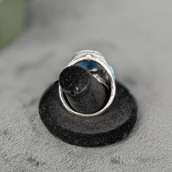 Silver color turquoise color stone ring, 11, unisex - Picture 4 of 9
